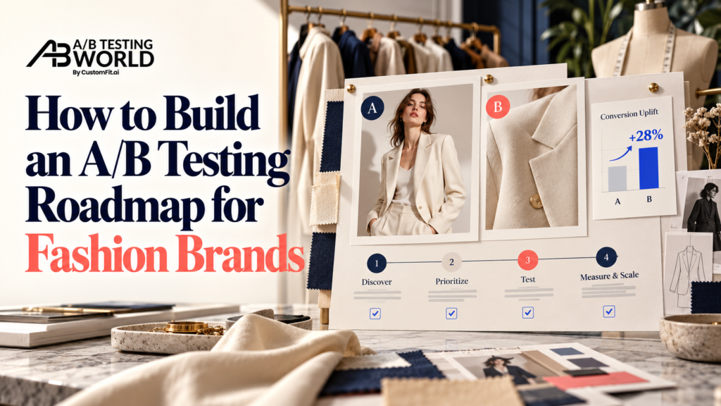 A/B testing roadmap for fashion ecommerce brands with product comparisons, testing stages, and conversion analytics.
