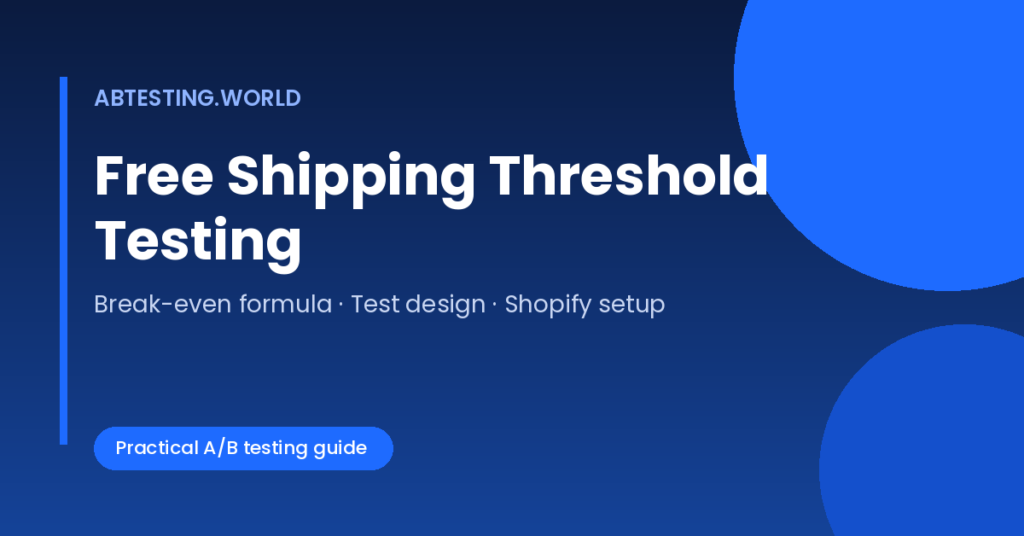 Free shipping threshold testing guide showing a cart progress bar toward a free shipping minimum and a break-even formula.